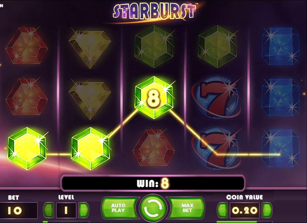 Screenshot of a win on the online slot game Starburst by NetEnt, available to play at the best UK casino sites.